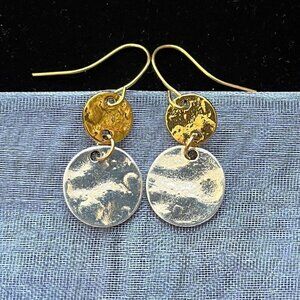 NEW Silver and Goldtone Disc Dangle Earings